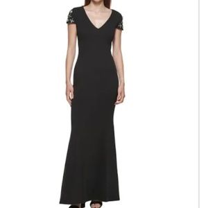 Calvin Klein Black formal Bling Beaded-Sleeve Dress - Size 4
